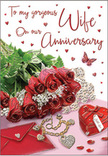 This anniversary card design evokes a heartfelt celebration, as though laid out on a carefully cleared dining table in an Earlsfield flat before a special evening together. A lush arrangement of red roses sweeps across the top of the composition, each bloom gleaming with a deep, velvety hue that suggests enduring affection and quiet devotion. The petals are edged with subtle highlights, as if kissed by early morning light filtering through a window overlooking SW18's familiar streets. Delicate greenery weaves between the roses, soft leaves and slender stems creating a gentle contrast and adding a sense of freshly gathered life, like flowers just brought home from a stroll along Garratt Lane. Beneath the blooms rests a softly folded envelope, its flap slightly raised, hinting at a handwritten note tucked inside. Nearby, a heart-shaped locket lies open or just about to close, accompanied by dainty pearls and jewel-like adornments that catch the light in tiny flashes. The background shimmers with warm tones, blending passionate reds with soft blush and cream, creating a romantic glow reminiscent of candlelight. Scattered heart motifs dance across the scene, while a single illustrated butterfly hovers at the edge, lending a touch of whimsical magic and the sense of love continually taking new flight. The arrangement feels personal and intimate, like something a local Earlsfield florist has composed with a specific couple in mind - a visual poem of roses, keepsakes, and gentle light, perfect for marking an anniversary in the heart of SW18.